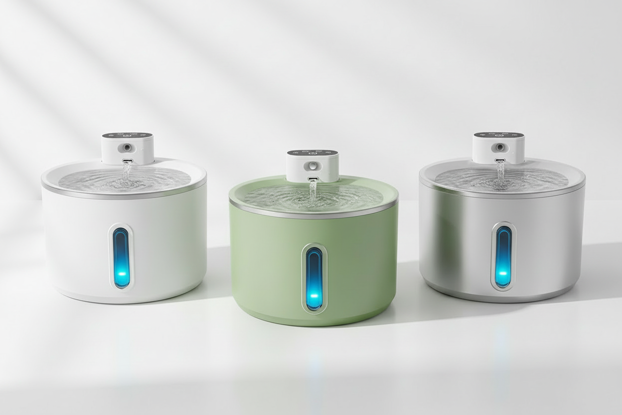 Trois fontaines corrigées — module pompe blanc